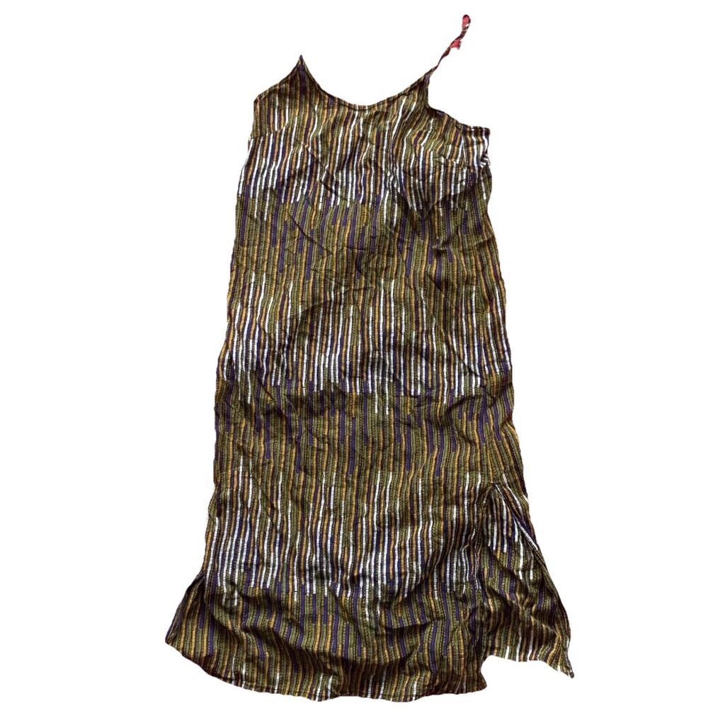 H&M Midi Dress Womens Size 6 Blue Green Striped Flowy Sleeveless Round Neck